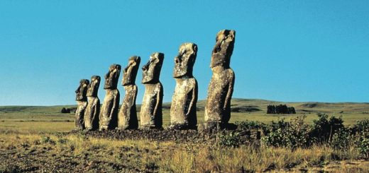 Easter Island belongs to Chile. It is known for its huge stone figures.